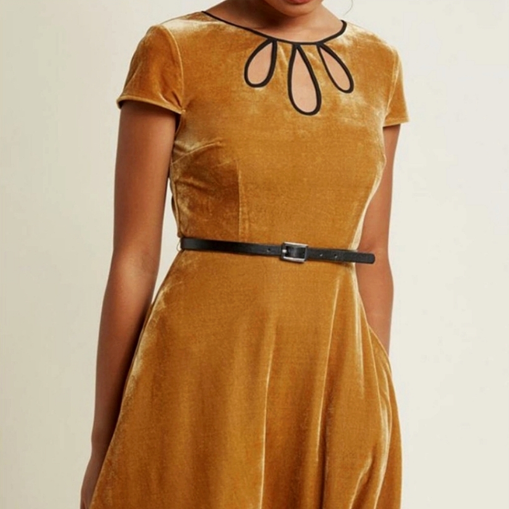 ModCloth Mustard Yellow Velvet Keyhole Dress